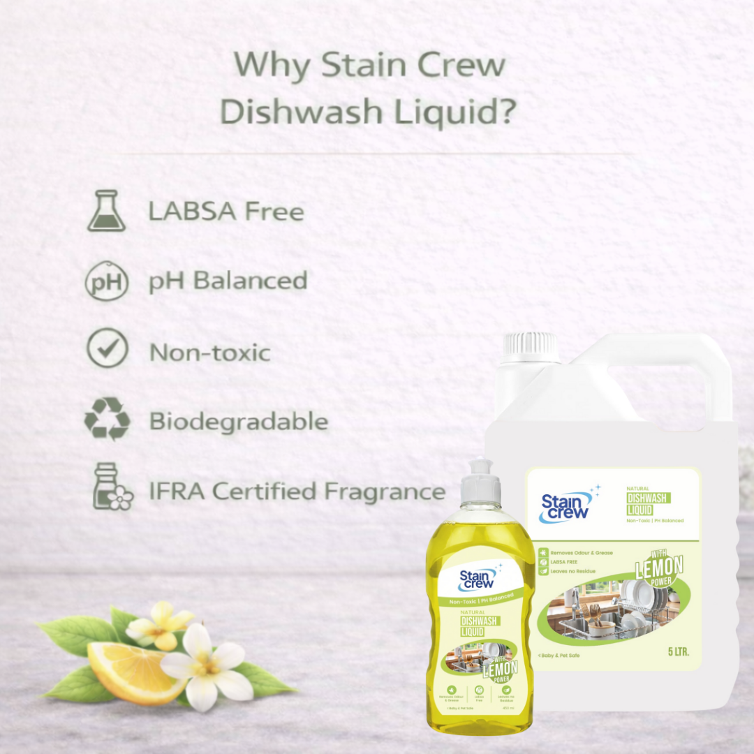 Stain Crew Dishwash Liquid | Non-Toxic | Ph Balanced | LABSA Free | Eco-Friendly | with 2X Foaming