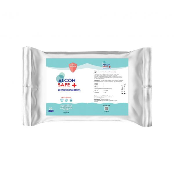 Alcohsafe Multipurpose Wipes With 70% IPA | Pack of 5 (20 Wipes Packet)