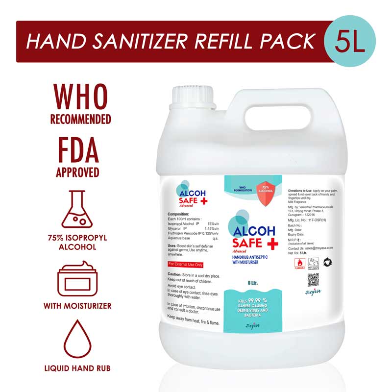 AlcohSafe Advanced | WHO Formula 75% IPA Hand Rub | 5L Refill Pack