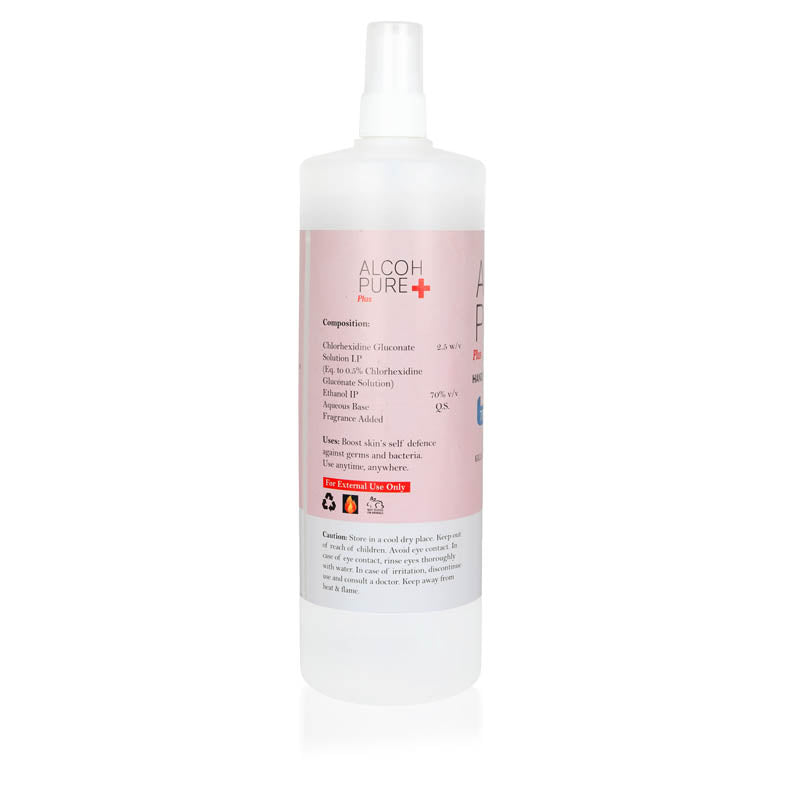 Alcohpure Plus CHG Handrub | 70% Ethyl Alcohol Spray | 500ml | Pack of 2
