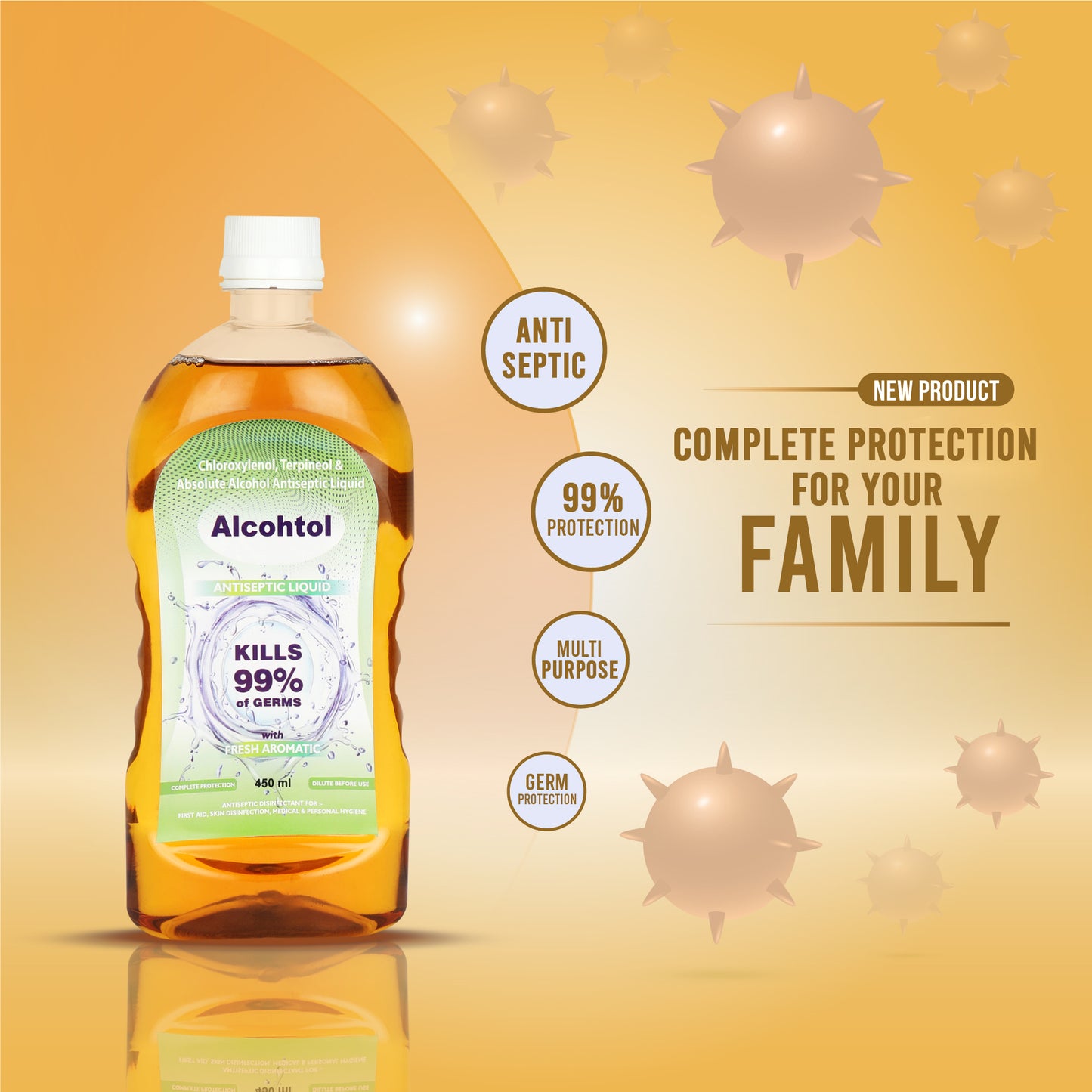 Alcohtol Antiseptic Disinfectant Liquid | 450ml (Pack of 2)