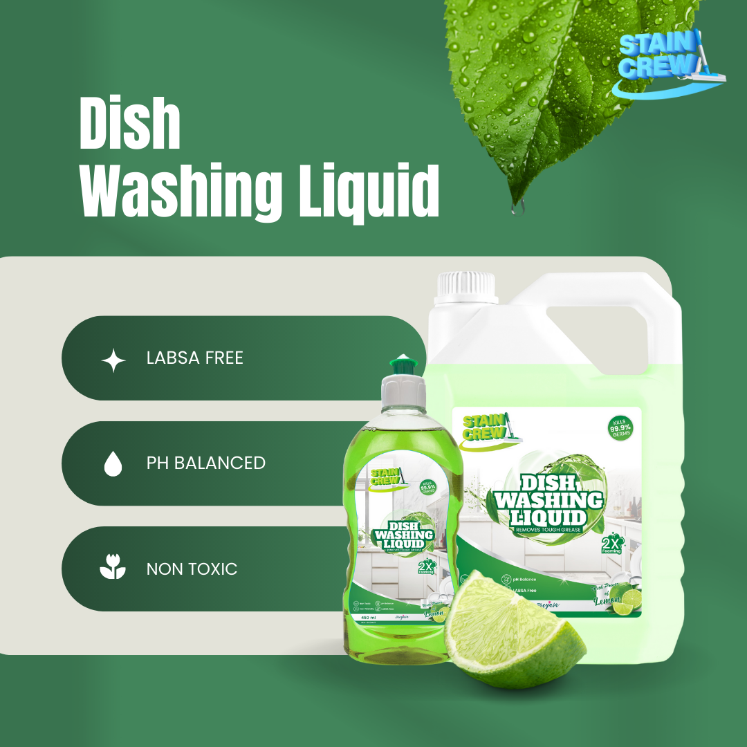 Stain Crew Dish Washing Liquid | Non-Toxic | Ph Balanced | LABSA Free | Eco-Friendly | with 2X Foaming