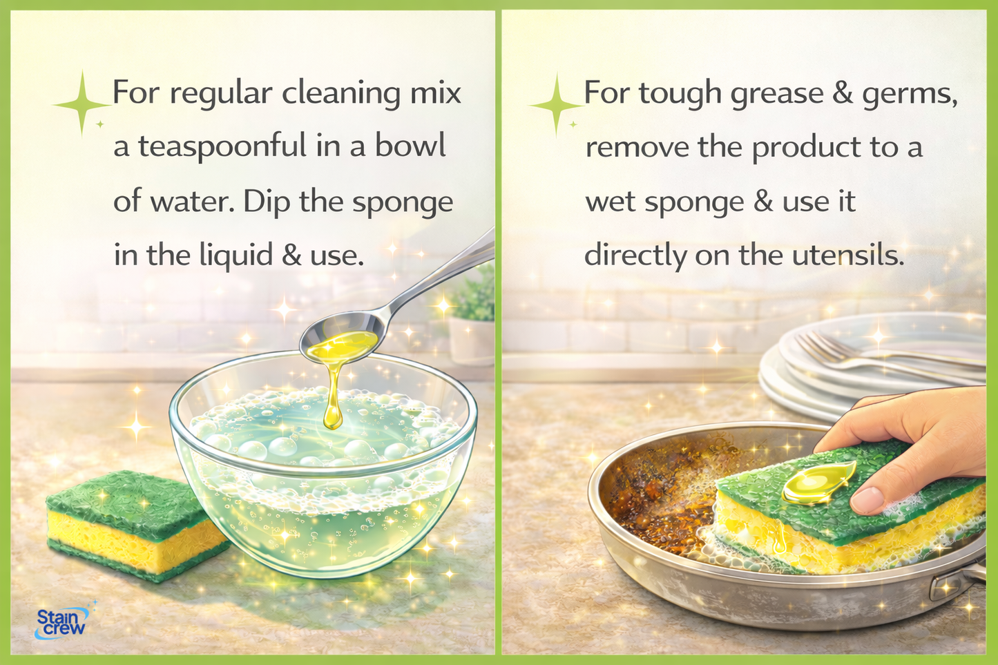 Stain Crew Dishwash Liquid | Non-Toxic | Ph Balanced | LABSA Free | Eco-Friendly | with 2X Foaming