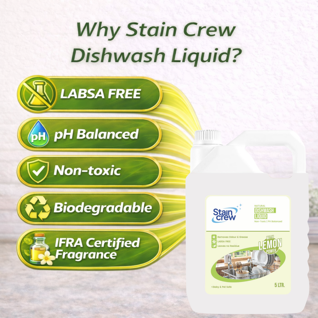 Stain Crew Dishwash Liquid | Non-Toxic | Ph Balanced | LABSA Free | Eco-Friendly | with 2X Foaming