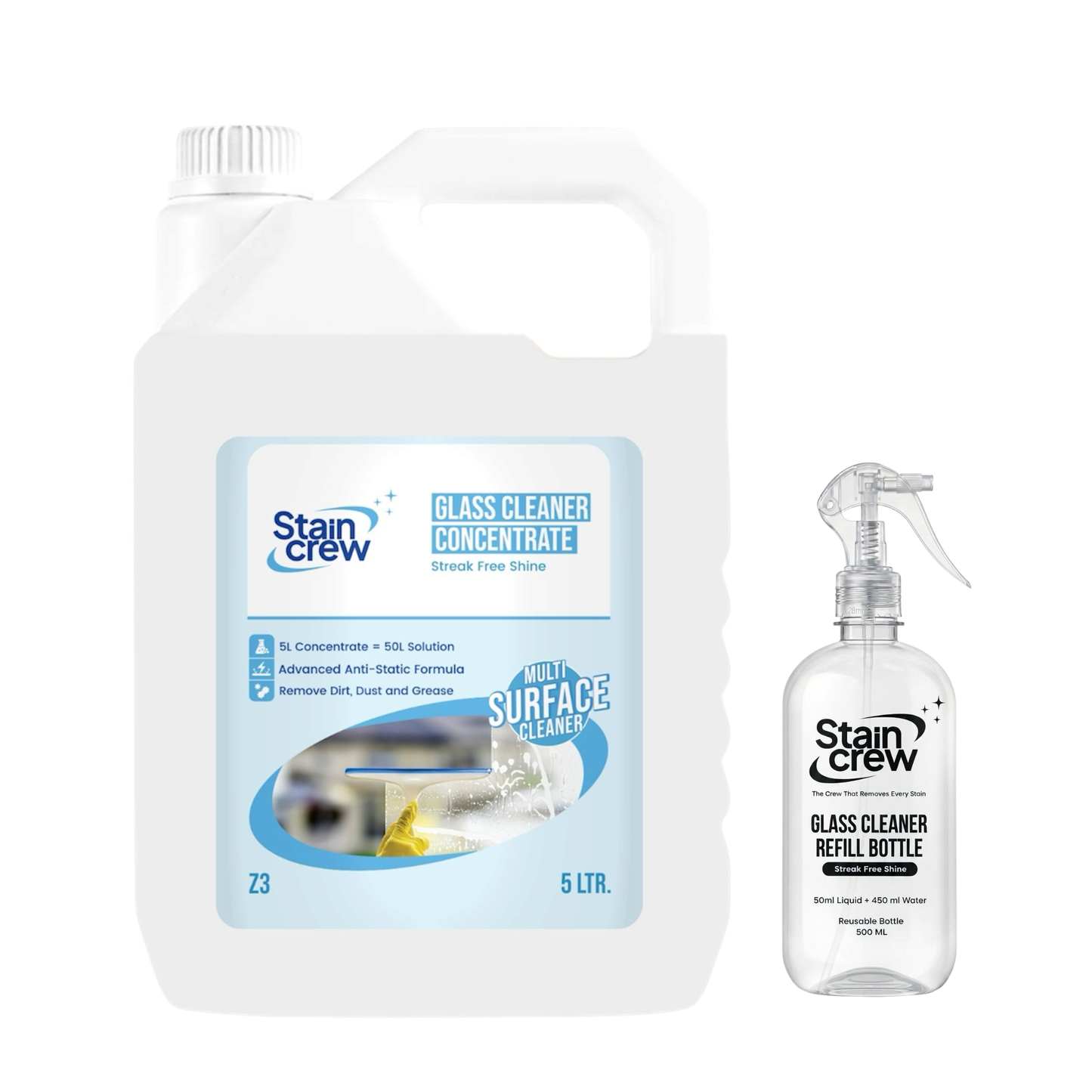 Stain Crew 5L Glass Cleaner Concentrate | Multi-Surface Streak-Free Shine | Lavender Fragrance | Window, Mirror & Glass Cleaning Solution | Makes 50L Cleaner