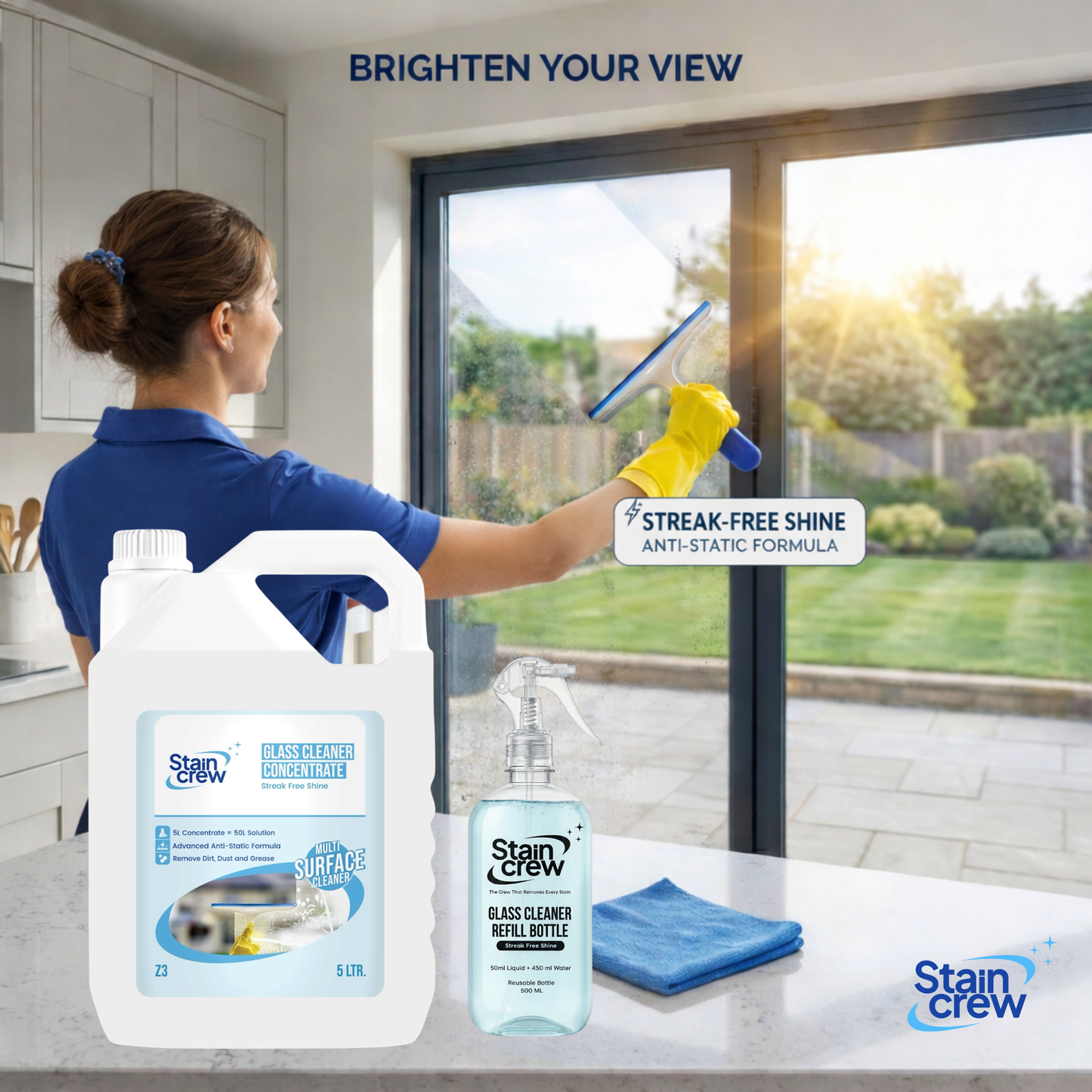 Stain Crew 5L Glass Cleaner Concentrate | Multi-Surface Streak-Free Shine | Lavender Fragrance | Window, Mirror & Glass Cleaning Solution | Makes 50L Cleaner