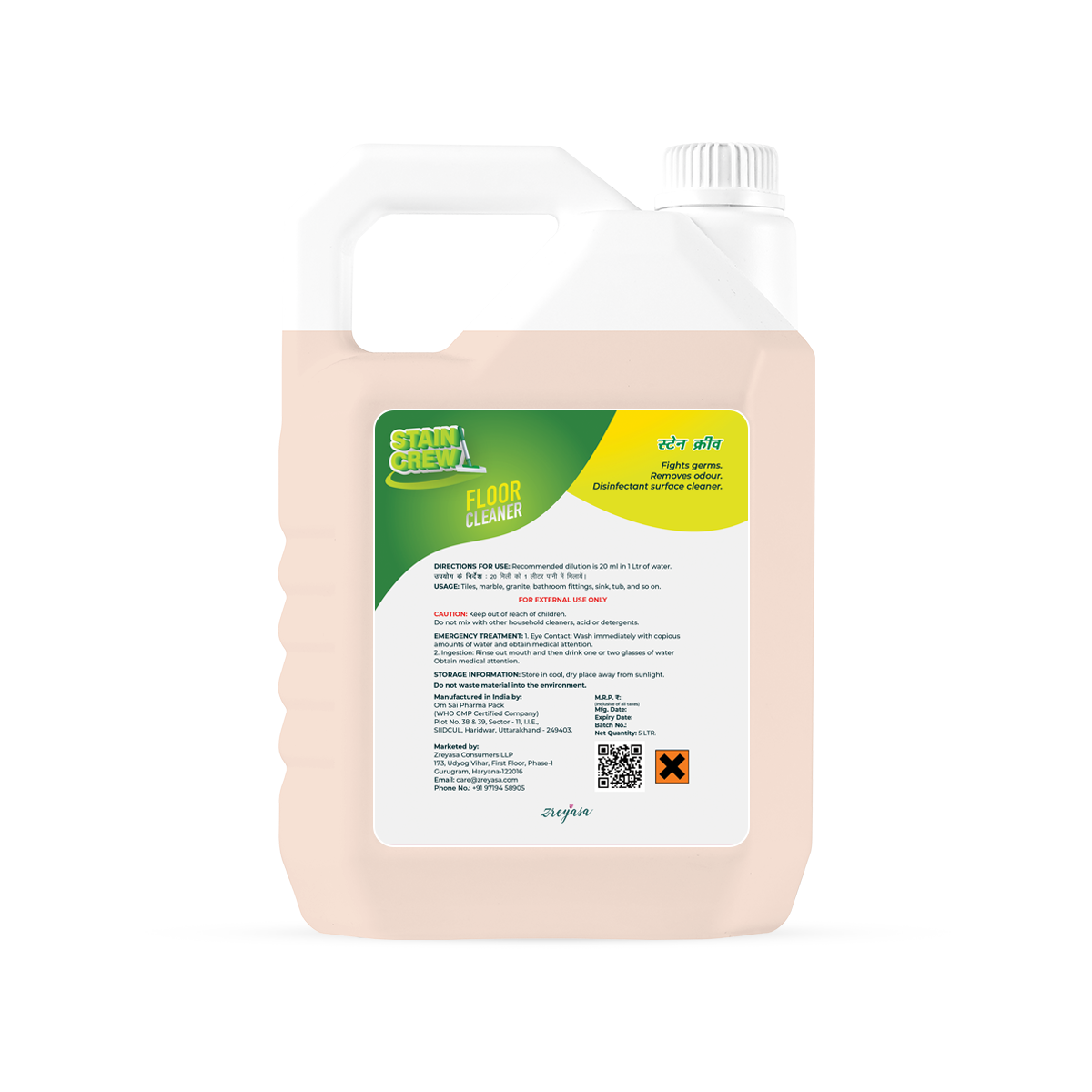 Stain Crew Floor Cleaner Disinfectant Refill Jar 5Ltr (Citrus Woody) | Kills 99.9% Germs & Bacteria | For Floors, Tiles, Taps