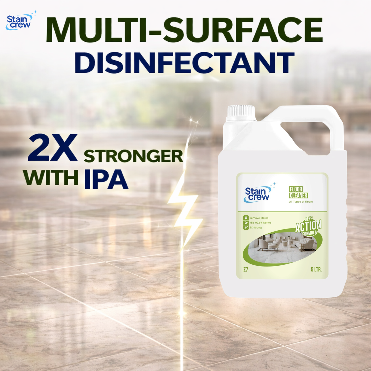 Stain Crew Floor Cleaner | Multi-Surface Disinfectant | Kills 99.9% Germs | Removes Tough Stains | Advanced Deep Action Formula for Tiles, Marble & Kitchen Surfaces