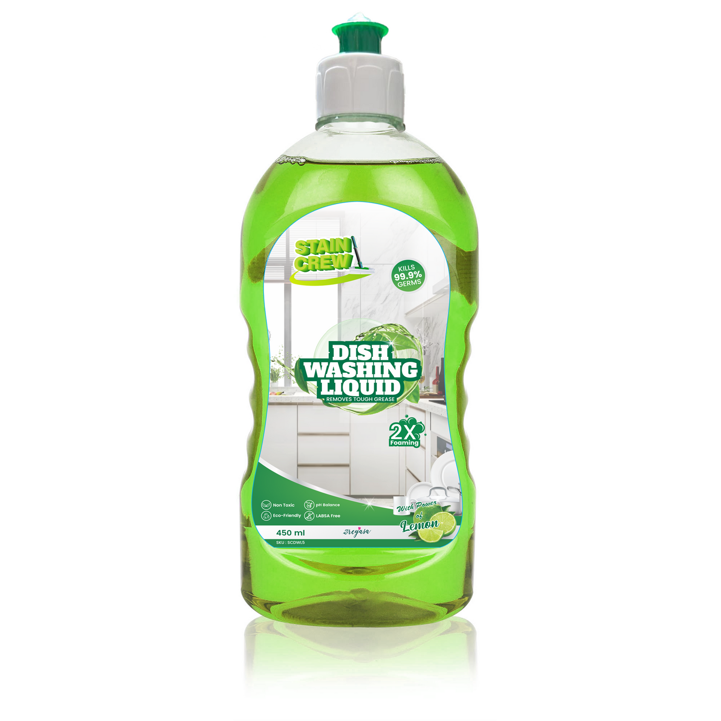 Stain Crew Dish Washing Liquid | Non-Toxic | Ph Balanced | LABSA Free | Eco-Friendly | with 2X Foaming