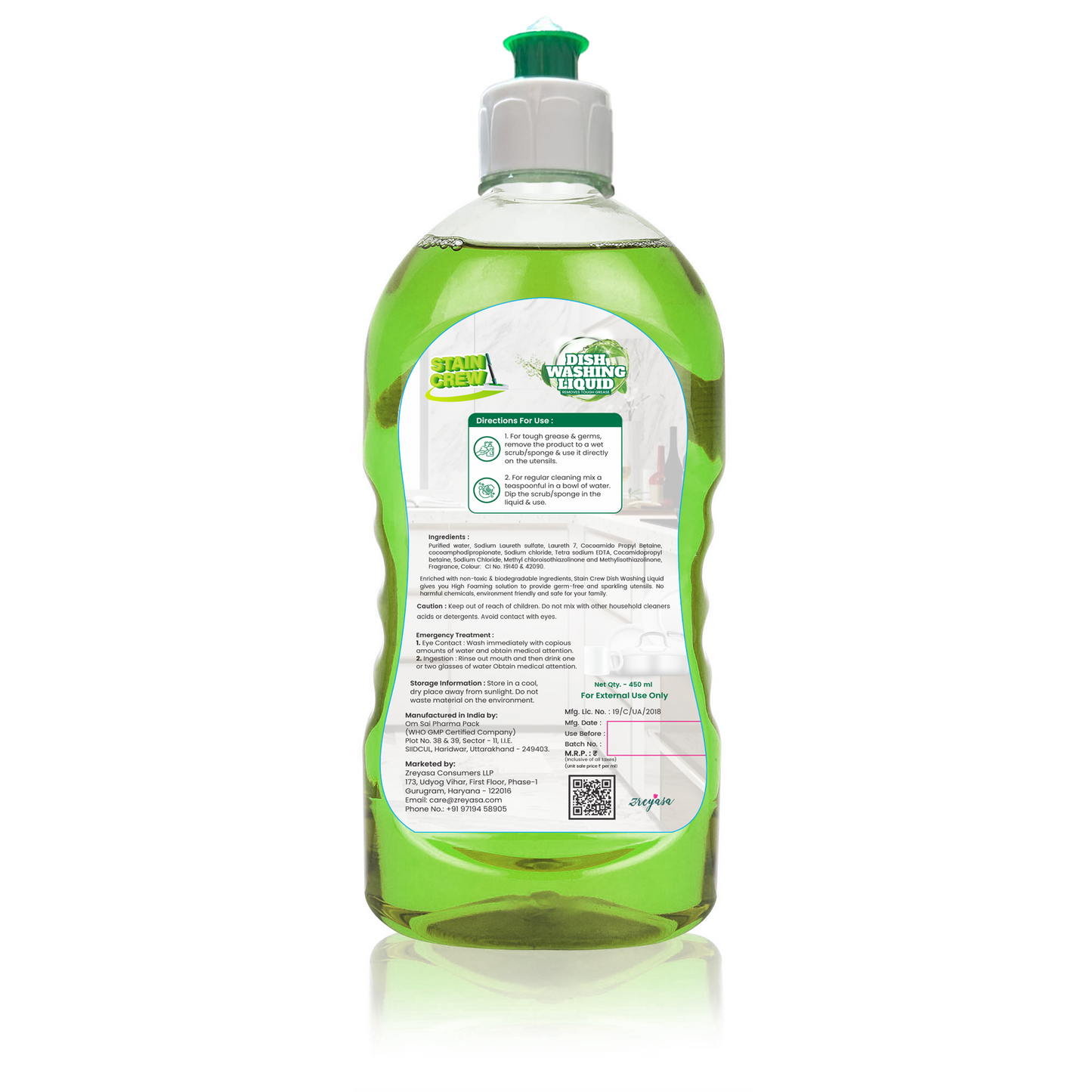 Stain Crew Dish Washing Liquid | Non-Toxic | Ph Balanced | LABSA Free | Eco-Friendly | with 2X Foaming