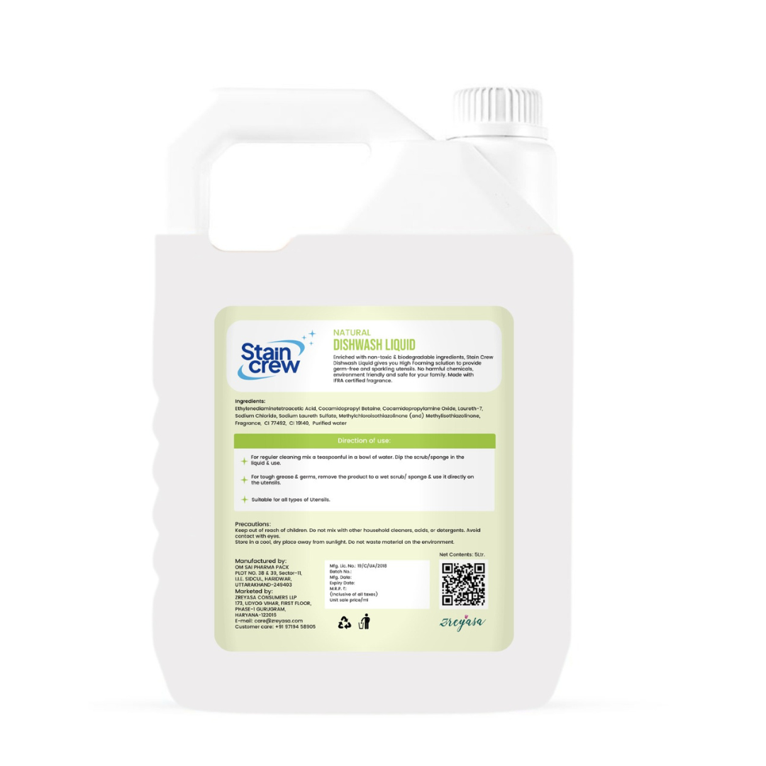 Stain Crew Dishwash Liquid | Non-Toxic | Ph Balanced | LABSA Free | Eco-Friendly | with 2X Foaming