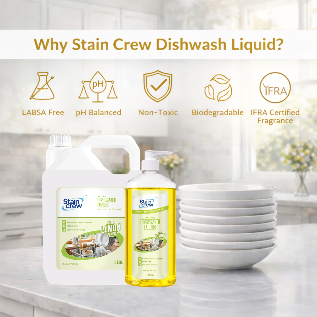 Stain Crew Dishwash Liquid | Non-Toxic | Ph Balanced | LABSA Free | Eco-Friendly | with 2X Foaming