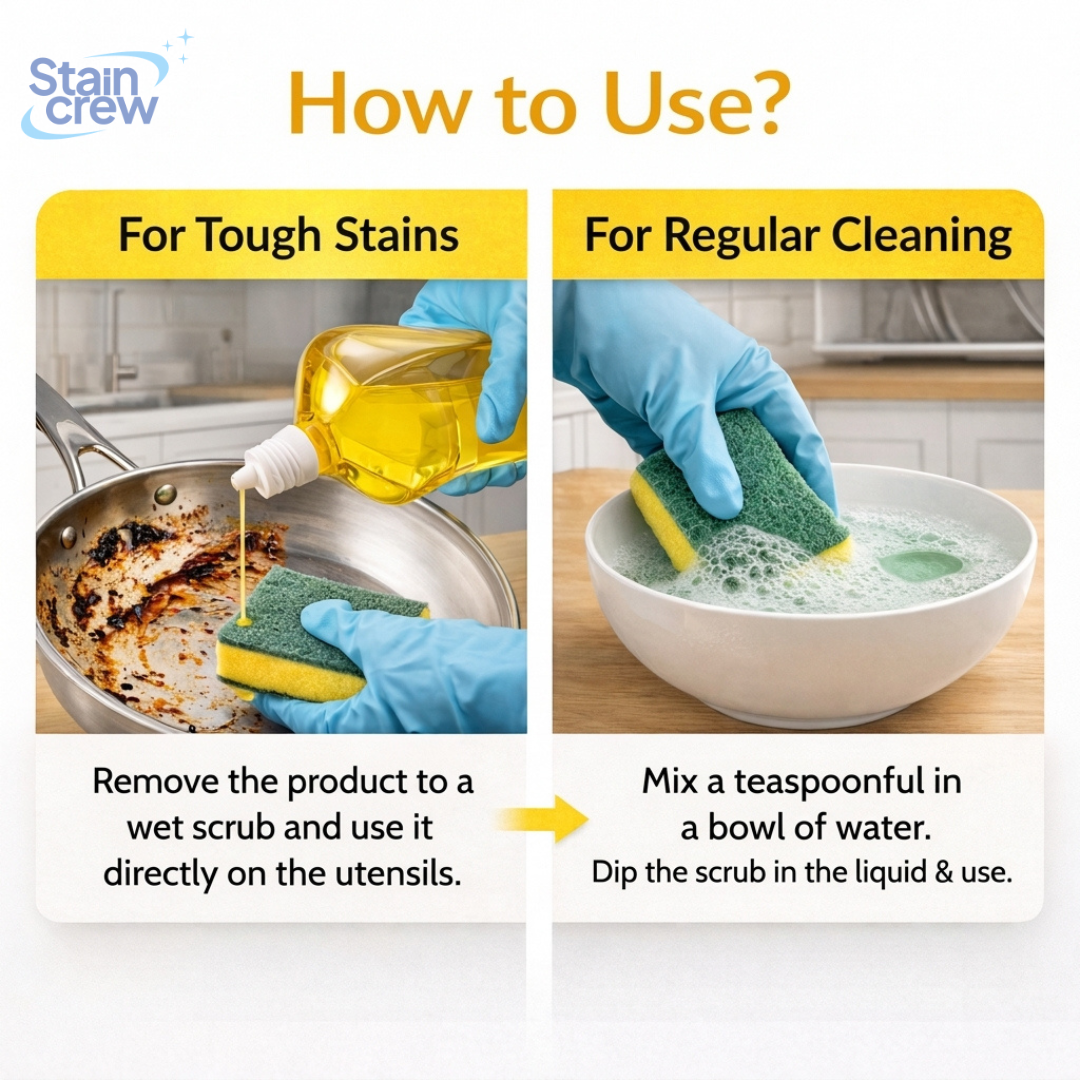 Stain Crew Dishwash Liquid | Non-Toxic | Ph Balanced | LABSA Free | Eco-Friendly | with 2X Foaming