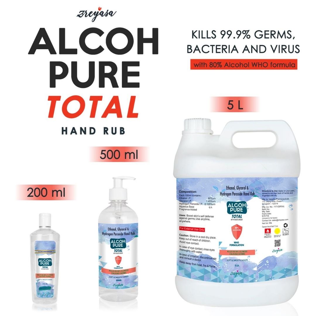 AlcohPure Total | WHO Formula 80% Ethanol | Pack of 4(200ml)