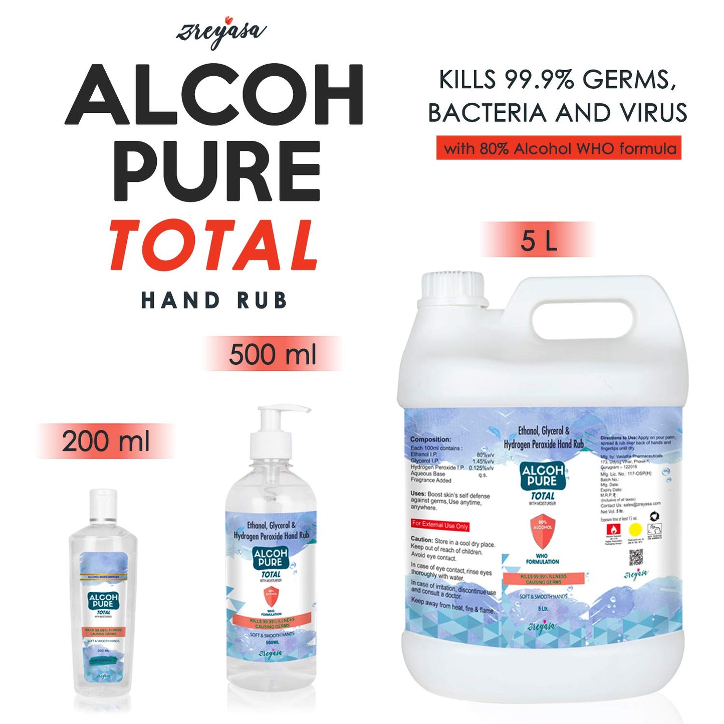 Alcohpure Total | WHO Formula 80% Ethyl Hand Rub | 5L Refill Pack