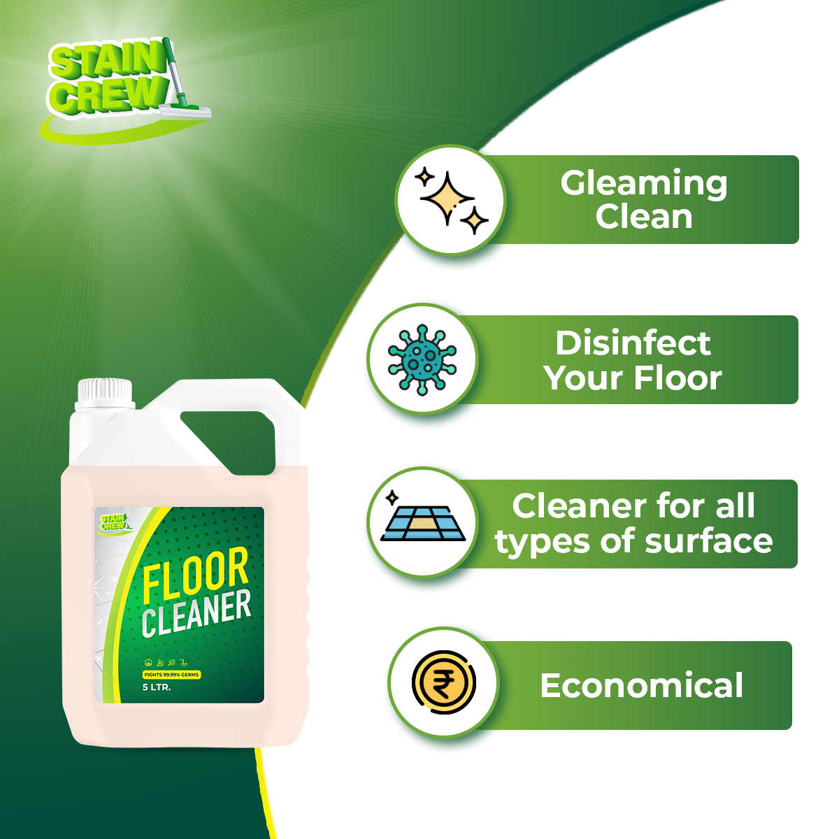 Stain Crew Floor Cleaner Disinfectant Refill Jar 5Ltr (Citrus Woody) | Kills 99.9% Germs & Bacteria | For Floors, Tiles, Taps