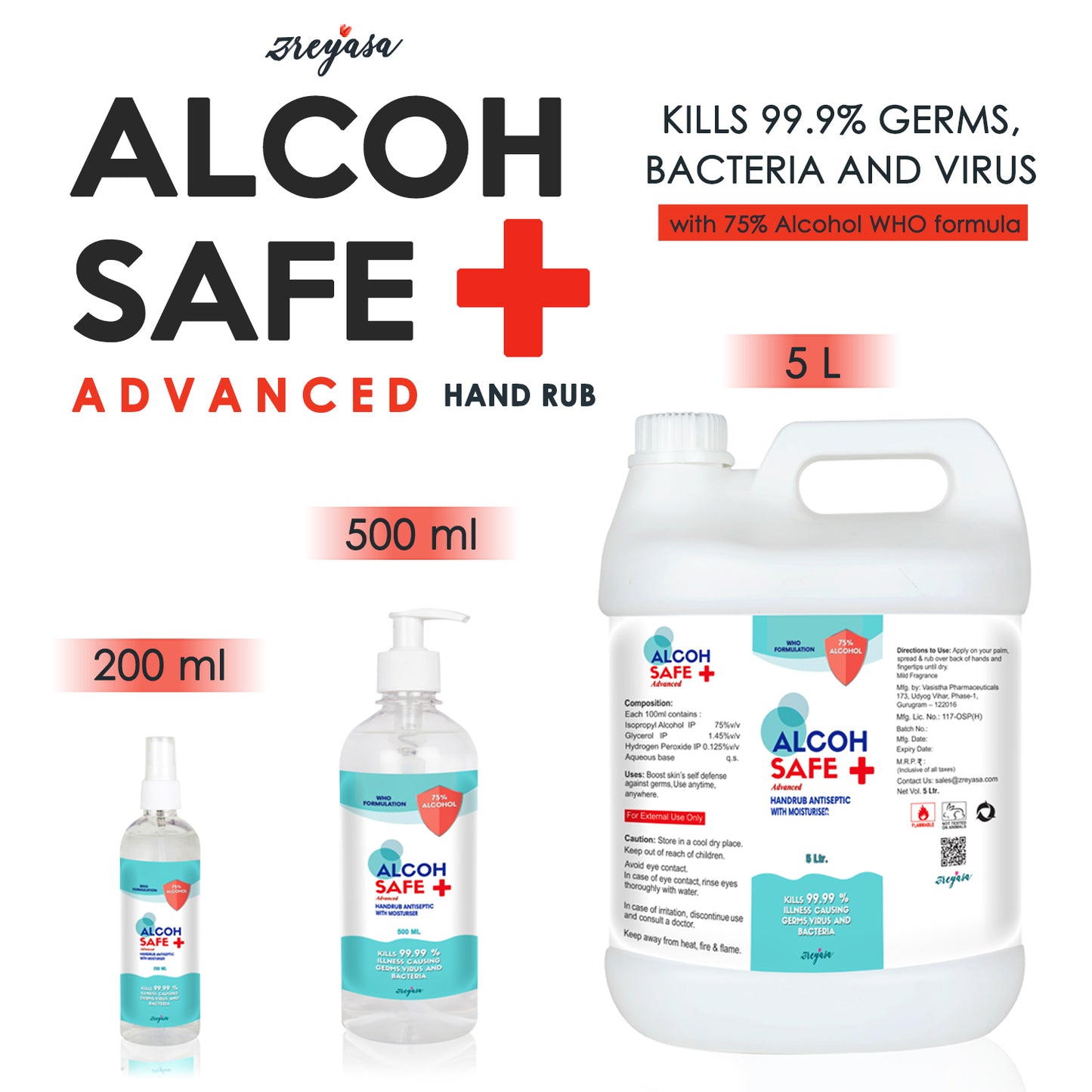 AlcohSafe Advanced | WHO Formula 75% IPA Hand Rub | 5L Refill Pack